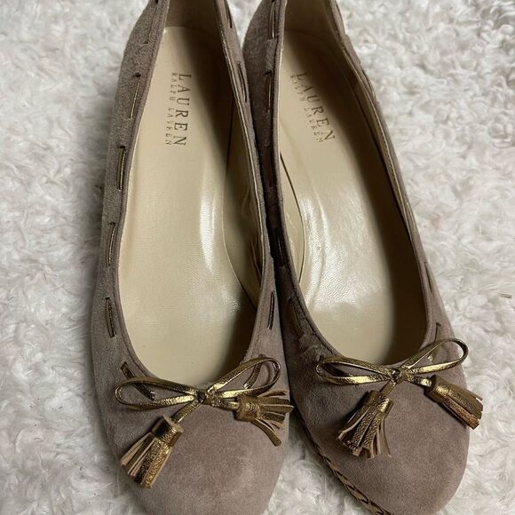 Lauren Ralph Lauren Cambree Leather suede brown breaded bronze wedge shoes SZ10B - Picture 9 of 11